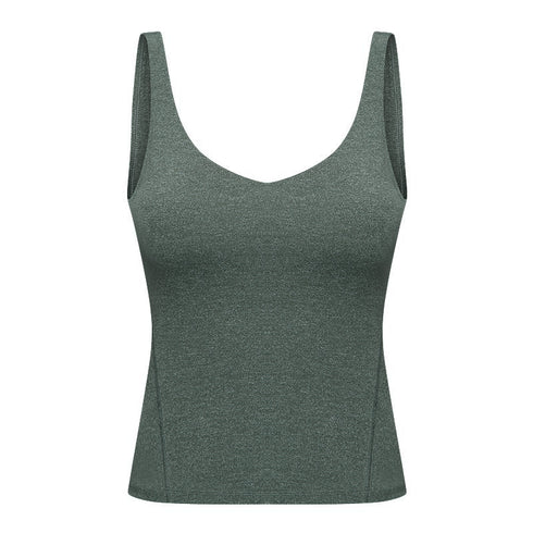 Women's Athletic Yoga V-neck Stretchy Tank with Bra Pads