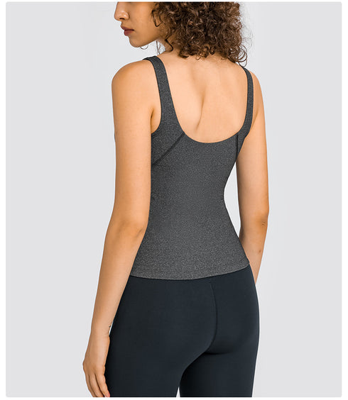 Women's Athletic Yoga V-neck Stretchy Tank with Bra Pads