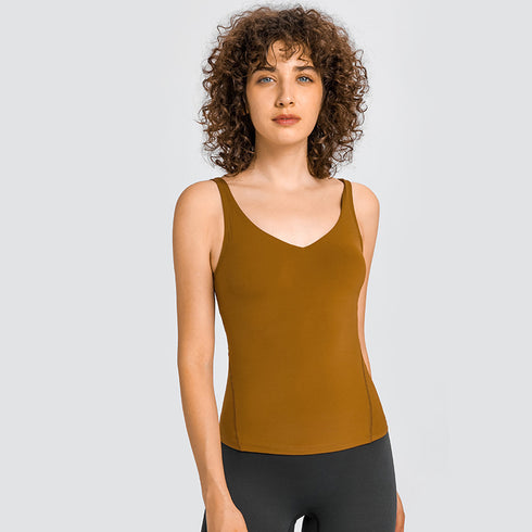 Women's Athletic Yoga V-neck Stretchy Tank with Bra Pads