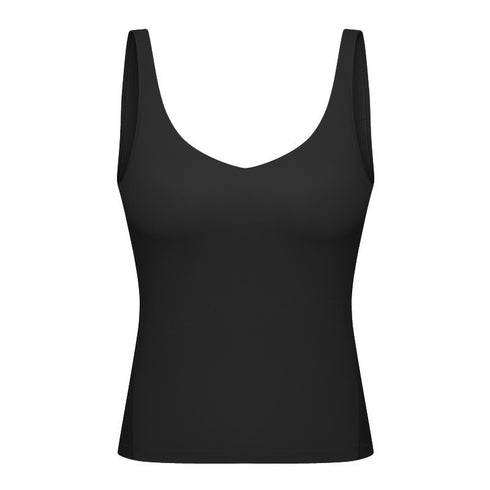 Women's Athletic Yoga V-neck Stretchy Tank with Bra Pads
