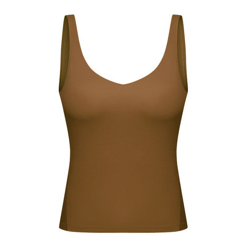 Women's Athletic Yoga V-neck Stretchy Tank with Bra Pads