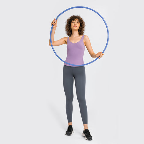 Women's Athletic Yoga V-neck Stretchy Tank with Bra Pads