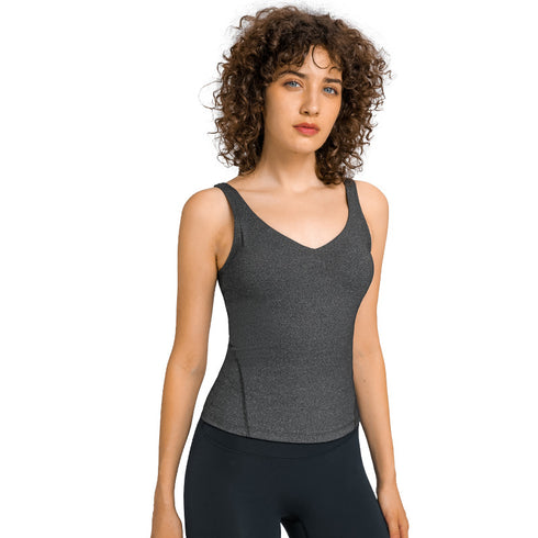 Women's Athletic Yoga V-neck Stretchy Tank with Bra Pads
