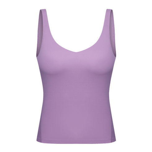 Women's Athletic Yoga V-neck Stretchy Tank with Bra Pads