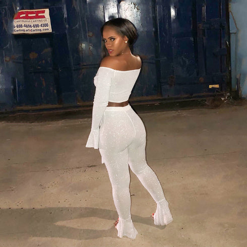 Women's Bow Tie Sexy Two Piece Outfits Bell-bottoms Pants