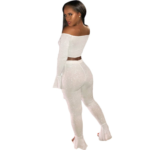 Women's Bow Tie Sexy Two Piece Outfits Bell-bottoms Pants