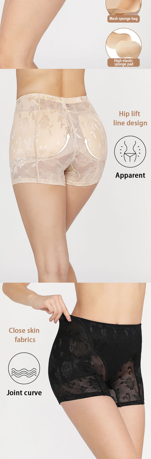 Women's Breathable Lightweight Panties Hip Pads Lace Boxer Shorts