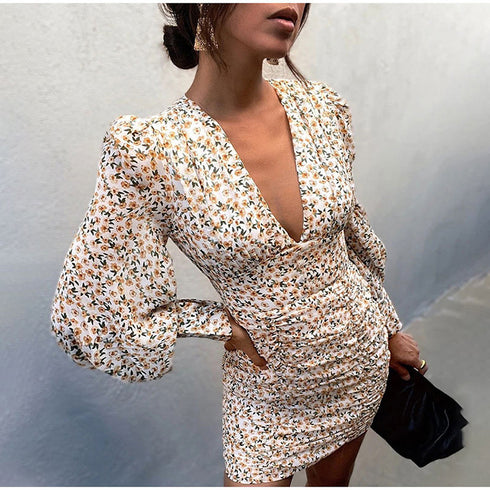 Women's Bubble Long Sleeve Pleated Bodycon Dresses