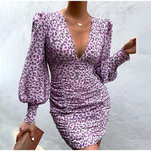 Women's Bubble Long Sleeve Pleated Bodycon Dresses