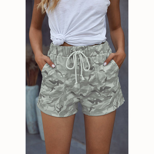 Women's Camouflage Print High Waisted Straight Leg Shorts