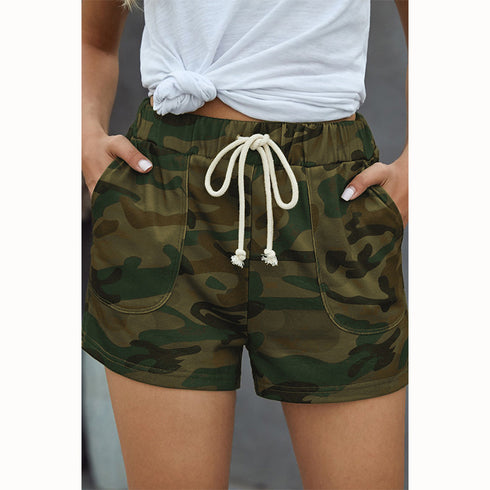 Women's Camouflage Print High Waisted Straight Leg Shorts