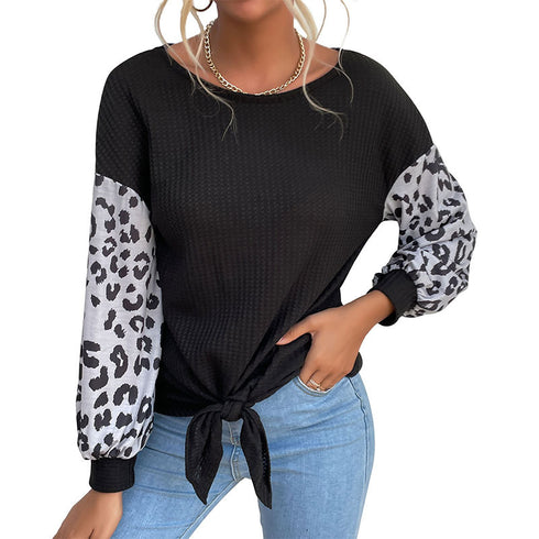 Women's Casual Long Sleeved Leopard Patchwork Sweatshirt