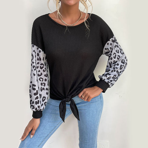 Women's Casual Long Sleeved Leopard Patchwork Sweatshirt