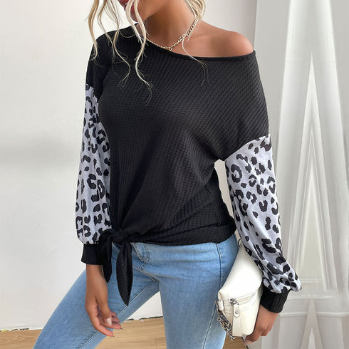 Women's Casual Long Sleeved Leopard Patchwork Sweatshirt