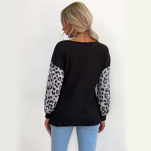 Women's Casual Long Sleeved Leopard Patchwork Sweatshirt