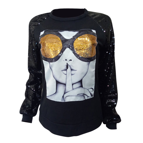 Women's Casual Long Sleeved Paillette Patchwork Sweatshirt