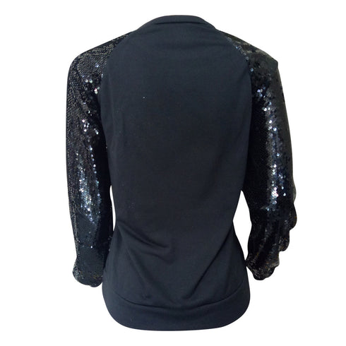 Women's Casual Long Sleeved Paillette Patchwork Sweatshirt