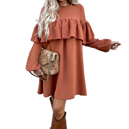 Women's Casual Loose Auricular Hem Long Sleeve Dresses
