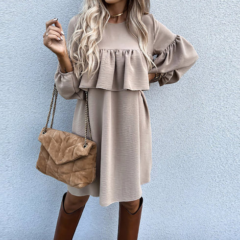 Women's Casual Loose Auricular Hem Long Sleeve Dresses
