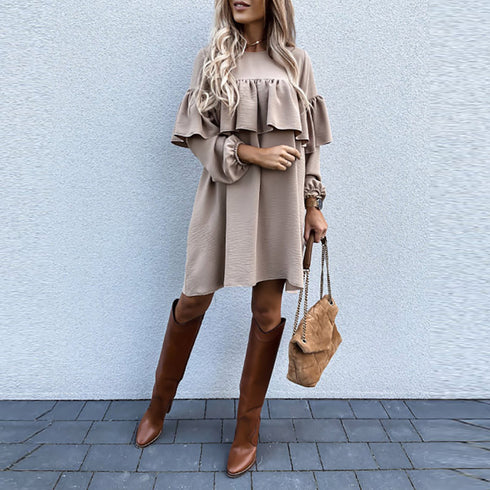 Women's Casual Loose Auricular Hem Long Sleeve Dresses