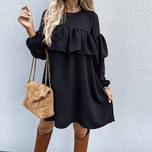 Women's Casual Loose Auricular Hem Long Sleeve Dresses