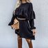 Women's Casual Loose Auricular Hem Long Sleeve Dresses
