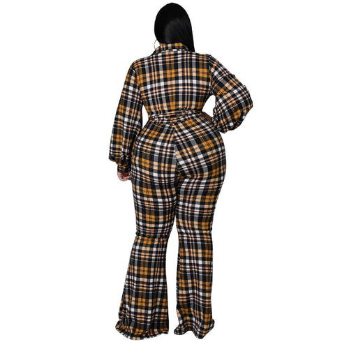 Women's Casual Loose Plus Size Plaid Print Jumpsuits