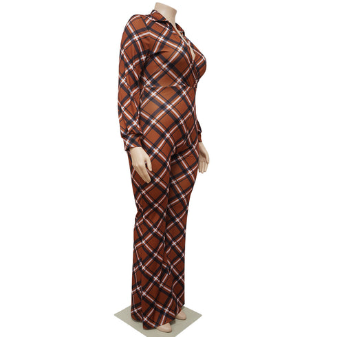 Women's Casual Loose Plus Size Plaid Print Jumpsuits