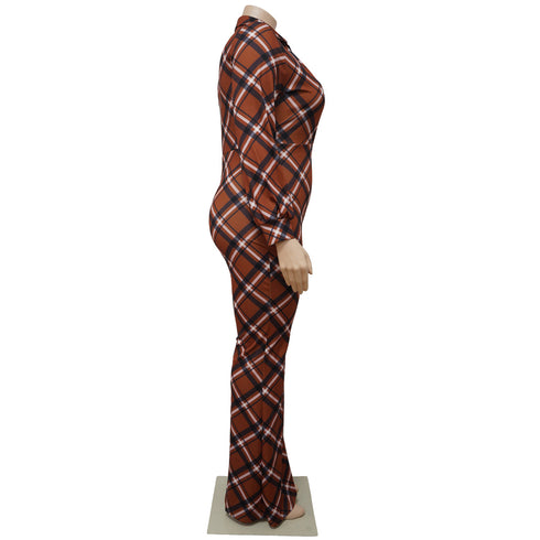 Women's Casual Loose Plus Size Plaid Print Jumpsuits