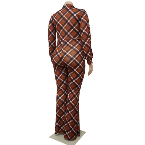 Women's Casual Loose Plus Size Plaid Print Jumpsuits