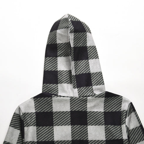 Women's Casual Plaid Button Down Hooded Long Coat