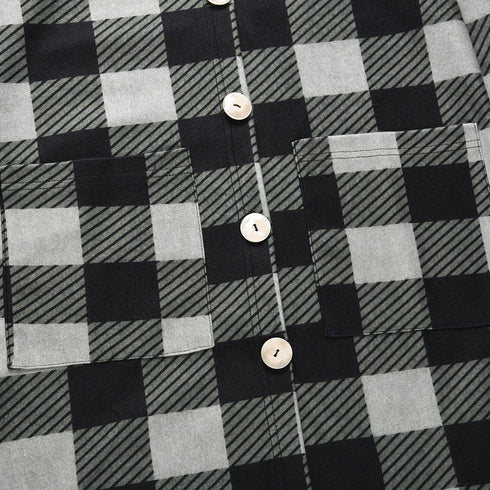 Women's Casual Plaid Button Down Hooded Long Coat