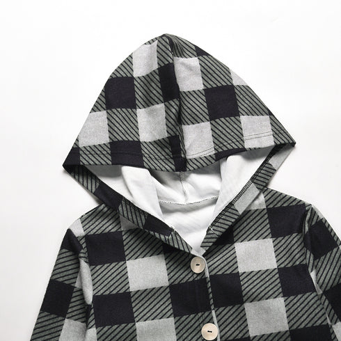 Women's Casual Plaid Button Down Hooded Long Coat