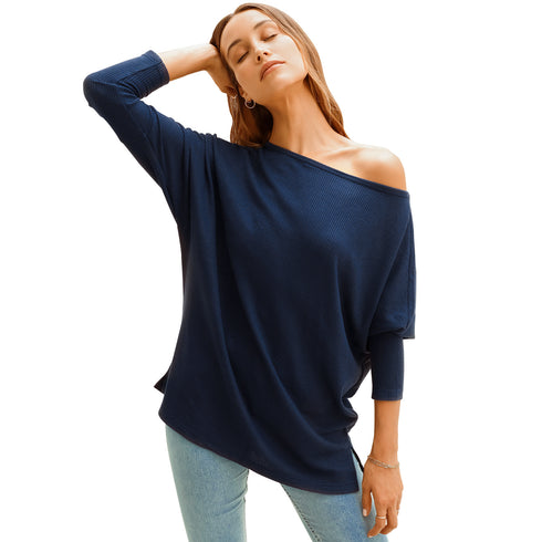 Women's Casual Round Collar Solid Color Long Sleeve Knit Top