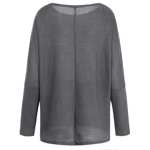 Women's Casual Round Collar Solid Color Long Sleeve Knit Top