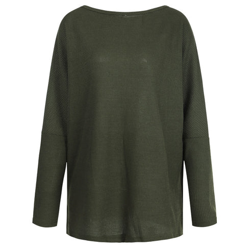 Women's Casual Round Collar Solid Color Long Sleeve Knit Top