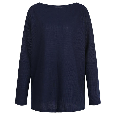 Women's Casual Round Collar Solid Color Long Sleeve Knit Top