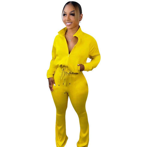 Women's Casual Solid Color Sports Simple Two Piece Outfits