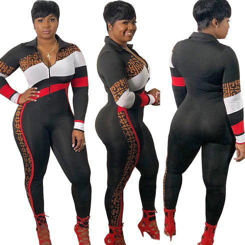 Women's Casual Sports Jogger Outfit Patchwork Jumpsuits