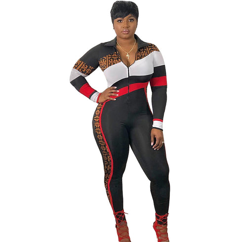 Women's Casual Sports Jogger Outfit Patchwork Jumpsuits