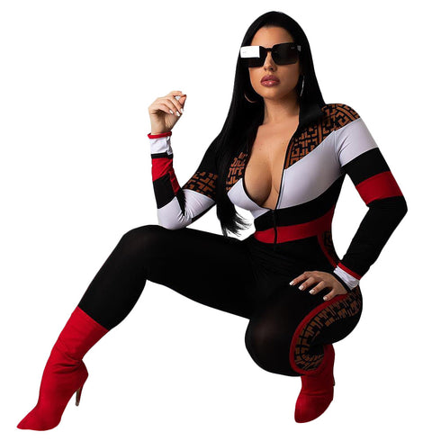 Women's Casual Sports Jogger Outfit Patchwork Jumpsuits