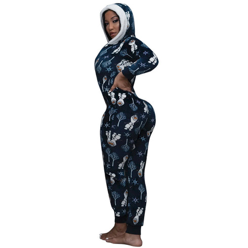 Women's Christmas Print V Neck Long Sleeve Jumpsuits