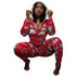 Women's Christmas Print V Neck Long Sleeve Jumpsuits