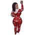 Women's Christmas Print V Neck Long Sleeve Jumpsuits