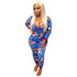 Women's Christmas Print V Neck Long Sleeve Jumpsuits