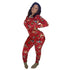 Women's Christmas Print V Neck Long Sleeve Jumpsuits
