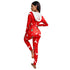 Women's Christmas Print V Neck Long Sleeve Jumpsuits
