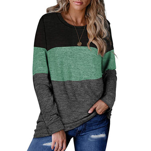 Women's Color Matching Round Collar Thin Sweatshirt