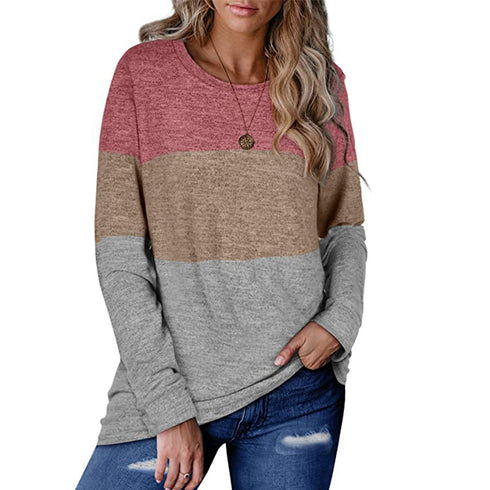 Women's Color Matching Round Collar Thin Sweatshirt