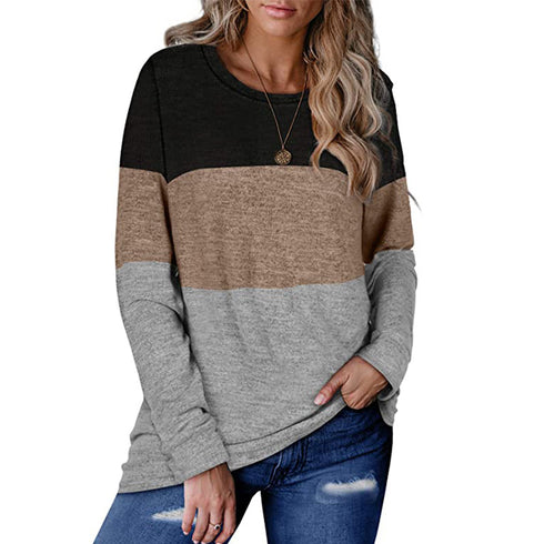 Women's Color Matching Round Collar Thin Sweatshirt